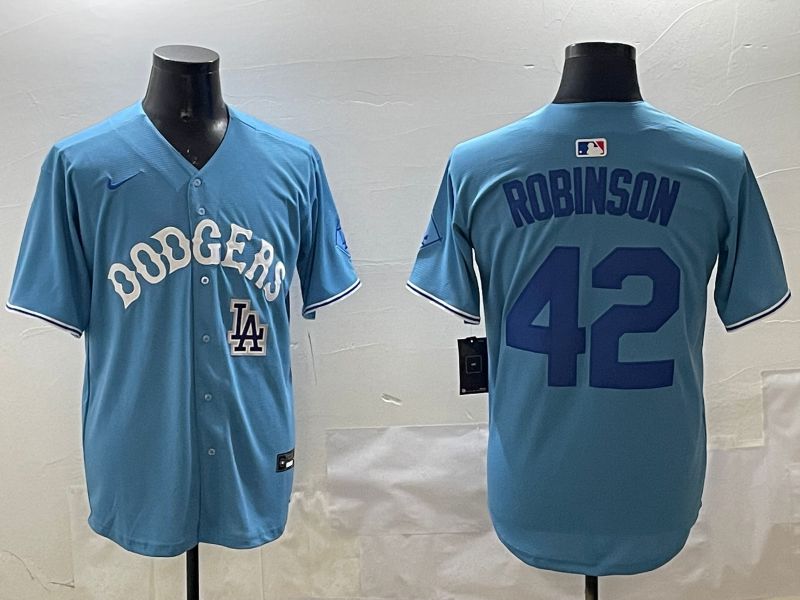 Men Los Angeles Dodgers 42 Robinson Light Blue Joint Name 2025 Nike MLB Jersey style 12